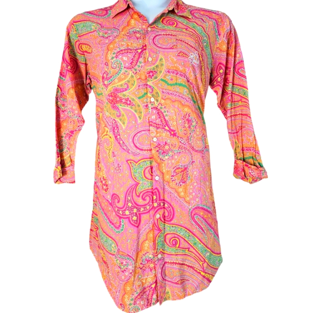 Ralph Lauren pink & green paisley floral night shirt Womens Large